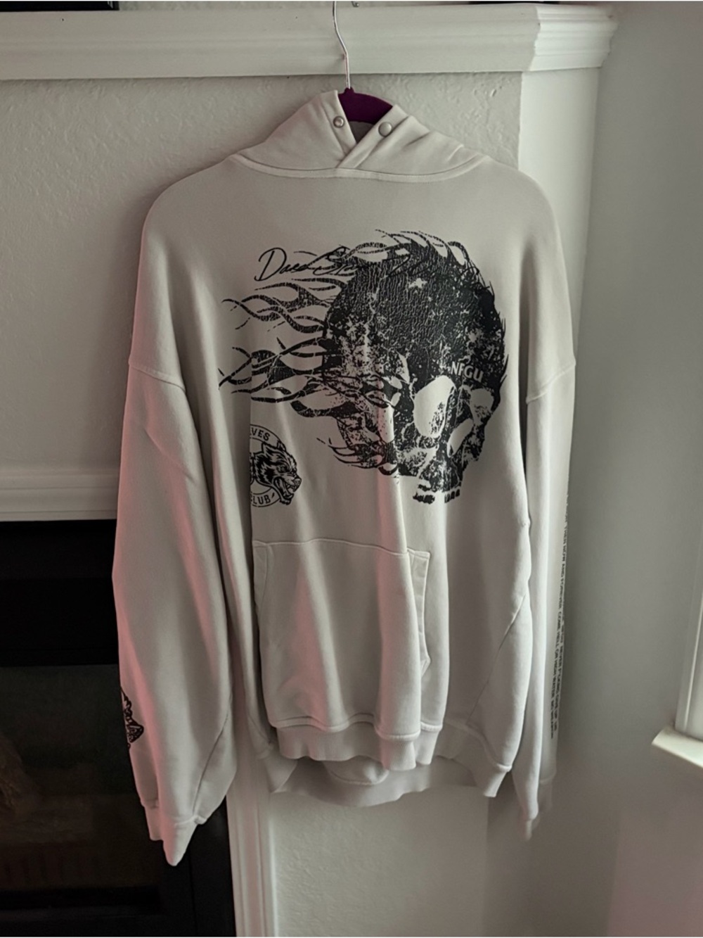 Darc Sport Cream Hoodie with Black Skull Graphic